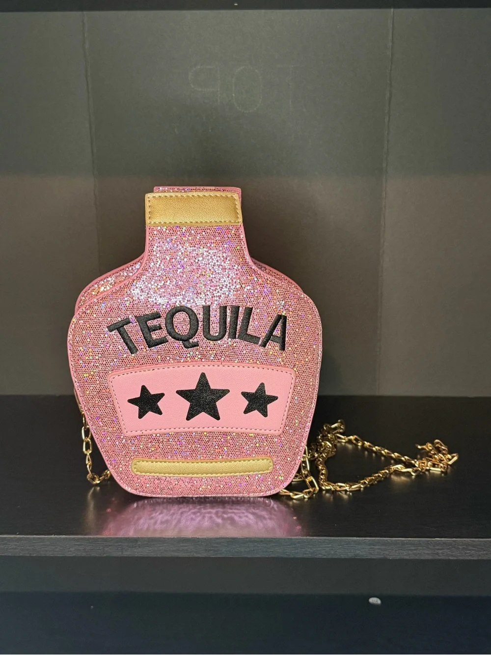 Pink Glitter Tequila Bottle Crossbody Bag